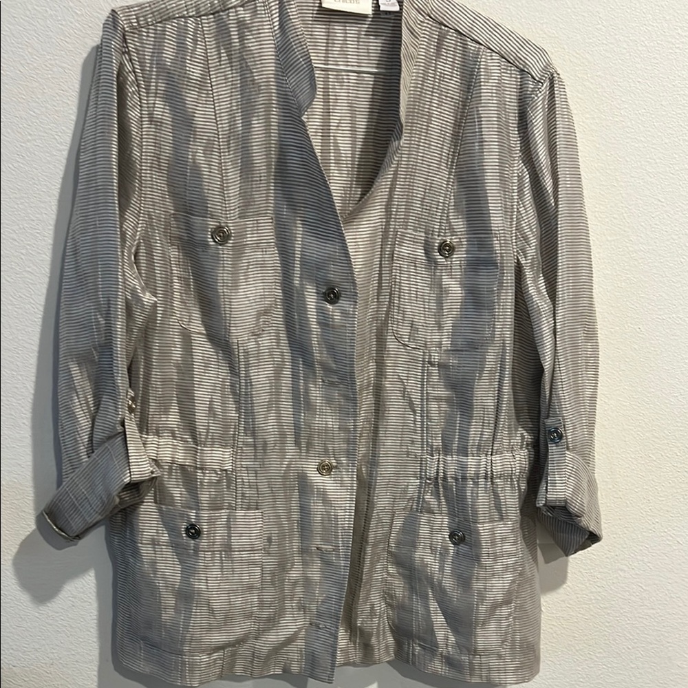 Chico's Gray Utility Jacket with Relaxed Fit and Lapel Collar